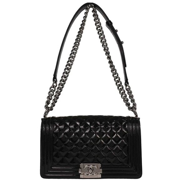 Chanel Black Patent Leather Medium Shoulder Bag - Picture 1 of 10